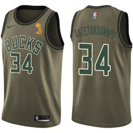 Nike Milwaukee Bucks #34 Giannis Antetokounmpo Womens 2021 NBA Finals Champions Swingman Salute to Service Jersey Green Womens