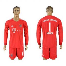 Bayern Munchen #1 Neuer Red Goalkeeper Long Sleeves Soccer Club Jersey