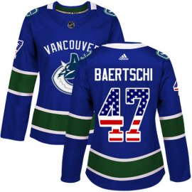 Adidas Vancouver Canucks #47 Sven Baertschi Blue Home Authentic USA Flag Womens Stitched NHL Jersey