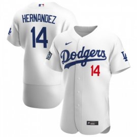 Los Angeles Dodgers #14 Enrique Hernandez Mens Nike White Home 2020 World Series Champions Authentic Player MLB Jersey