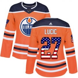 Adidas Edmonton Oilers #27 Milan Lucic Orange Home Authentic USA Flag Womens Stitched NHL Jersey