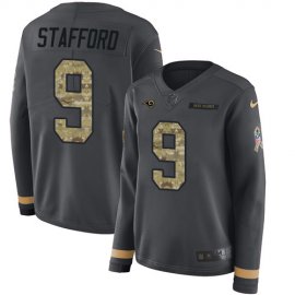 Los Angeles Rams #9 Matthew Stafford Anthracite Salute to Service Womens Stitched NFL Limited Therma Long Sleeve Jersey