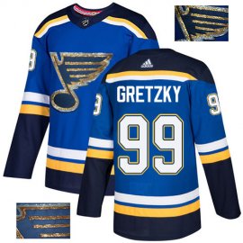 Adidas St. Louis Blues #99 Wayne Gretzky Blue Home Authentic Fashion Gold Stitched NHL Jersey