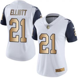 Nike Dallas Cowboys #21 Ezekiel Elliott White Womens Stitched NFL Limited Gold Rush Jersey