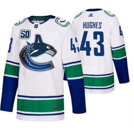 Vancouver Canucks #43 Quinn Hughes 50th Anniversary Mens White 2019-20 Away Authentic NHL Jersey