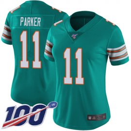 Nike Miami Dolphins #11 DeVante Parker Aqua Green Alternate Womens Stitched NFL 100th Season Vapor Limited Jersey