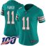 Nike Miami Dolphins #11 DeVante Parker Aqua Green Alternate Womens Stitched NFL 100th Season Vapor Limited Jersey