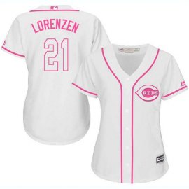 Cincinnati Reds #21 Michael Lorenzen White/Pink Fashion Womens Stitched MLB Jersey