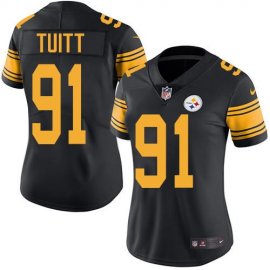 Nike Pittsburgh Steelers #91 Stephon Tuitt Black Womens Stitched NFL Limited Rush Jersey