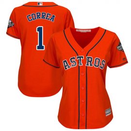 Houston Astros #1 Carlos Correa Orange Alternate 2019 World Series Bound Womens Stitched MLB Jersey