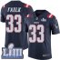 Nike New England Patriots #33 Kevin Faulk Navy Blue Super Bowl LIII Bound Mens Stitched NFL Limited Rush Jersey