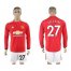 Manchester United #27 Fellaini Red Home Long Sleeves Soccer Club Jersey