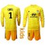 Lyon #1 Lopes Yellow Goalkeeper Long Sleeves Kid Soccer Club Jersey