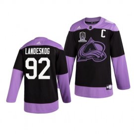Colorado Colorado Avalanche #92 Gabriel Landeskog Adidas 2022 Stanley Cup Champions Mens Hockey Fights Cancer Practice NHL Jersey Black Mens