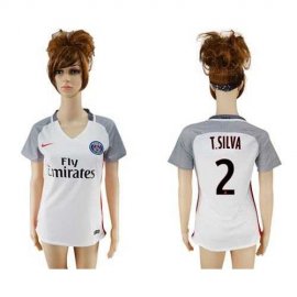 Womens Paris Saint-Germain #2 T.Silva Sec Away Soccer Club Jersey