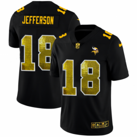Minnesota Minnesota Vikings #18 Justin Jefferson Mens Black Nike Golden Sequin Vapor Limited NFL Jersey