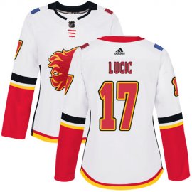 Adidas Calgary Flames #17 Milan Lucic White Road Authentic Womens Stitched NHL Jersey