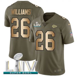 Nike Kansas City Chiefs #26 Damien Williams Olive/Gold Super Bowl LIV 2020 Youth Stitched NFL Limited 2017 Salute To Service Jersey