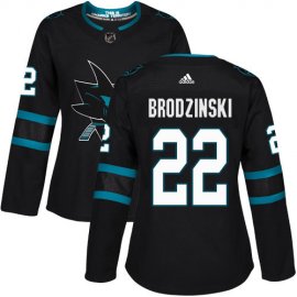 Adidas San Jose Sharks #22 Jonny Brodzinski Black Alternate Authentic Womens Stitched NHL Jersey