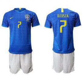 Brazil #7 D.Costa Blue Soccer Country Jersey