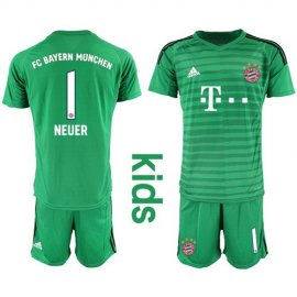 Bayern Munchen #1 Neuer Green Goalkeeper Kid Soccer Club Jersey