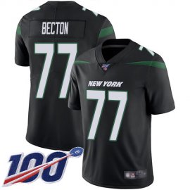 Nike New York Jets #77 Mekhi Becton Black Alternate Mens Stitched NFL 100th Season Vapor Untouchable Limited Jersey