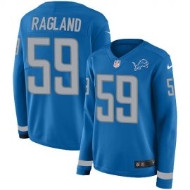 Nike Detroit Lions #59 Reggie Ragland Blue Team Color Womens Stitched NFL Limited Therma Long Sleeve Jersey