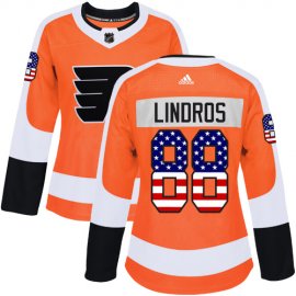 Adidas Philadelphia Flyers #88 Eric Lindros Orange Home Authentic USA Flag Womens Stitched NHL Jersey