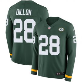 Nike Green Bay Packers #28 AJ Dillon Green Team Color Mens Stitched NFL Limited Therma Long Sleeve Jersey