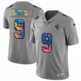 New Orleans New Orleans Saints #9 Drew Brees Mens Nike Multi-Color 2020 NFL Crucial Catch NFL Jersey Greyheather
