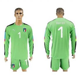 Italy #1 Buffon Green Long Sleeves Goalkeeper Soccer Country Jersey