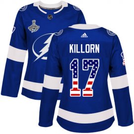 Adidas Tampa Bay Lightning #17 Alex Killorn Blue Home Authentic USA Flag Womens 2020 Stanley Cup Champions Stitched NHL Jersey