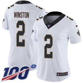 Nike New Orleans Saints #2 Jameis Winston White Womens Stitched NFL 100th Season Vapor Untouchable Limited Jersey