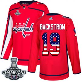Adidas Washington Capitals #19 Nicklas Backstrom Red Home Authentic USA Flag Stanley Cup Final Champions Stitched Youth NHL Jersey