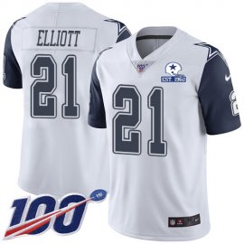 Nike Dallas Cowboys #21 Ezekiel Elliott White Mens Stitched With Established In 1960 Patch NFL Limited Rush 100th Season Jersey