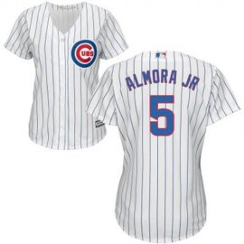 Chicago Cubs #5 Albert Almora Jr. White(Blue Strip) Home Womens Stitched MLB Jersey