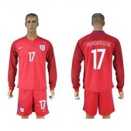 England #17 Henderson Away Long Sleeves Soccer Country Jersey