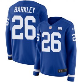 Nike New York Giants #26 Saquon Barkley Royal Blue Team Color Womens Stitched NFL Limited Therma Long Sleeve Jersey