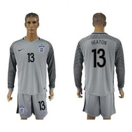 England #13 Heaton Grey Goalkeeper Long Sleeves Soccer Country Jersey