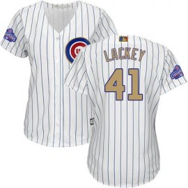Chicago Cubs #41 John Lackey White(Blue Strip) 2017 Gold Program Cool Base Womens Stitched MLB Jersey