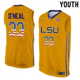 LSU Tigers #33 Shaquille ONeal Gold Youth College Basketball Jersey