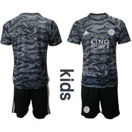 Leicester City Blank Black Goalkeeper Kid Soccer Club Jersey