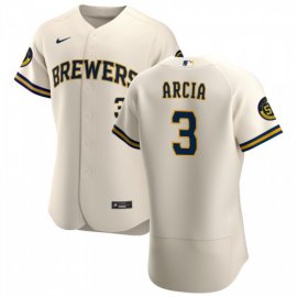 Milwaukee Brewers #3 Orlando Arcia Mens Nike Cream Home 2020 Authentic Player MLB Jersey