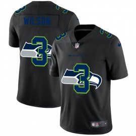 Seattle Seahawks #3 Russell Wilson Mens Nike Team Logo Dual Overlap Limited NFL Jersey Black