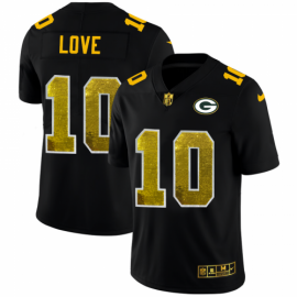 Green Bay Packers #10 Jordan Love Mens Black Nike Golden Sequin Vapor Limited NFL Jersey