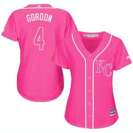 Kansas City Royals #4 Alex Gordon Pink Fashion Womens Stitched MLB Jersey