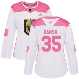 Adidas Vegas Golden Knights #35 Oscar Dansk White/Pink Authentic Fashion Womens Stitched NHL Jersey