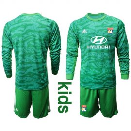 Lyon Blank Green Goalkeeper Long Sleeves Kid Soccer Club Jersey