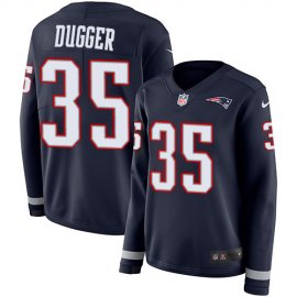 Nike New England Patriots #35 Kyle Dugger Navy Blue Team Color Womens Stitched NFL Limited Therma Long Sleeve Jersey