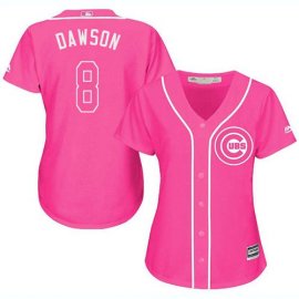 Chicago Cubs #8 Andre Dawson Pink Fashion Womens Stitched MLB Jersey